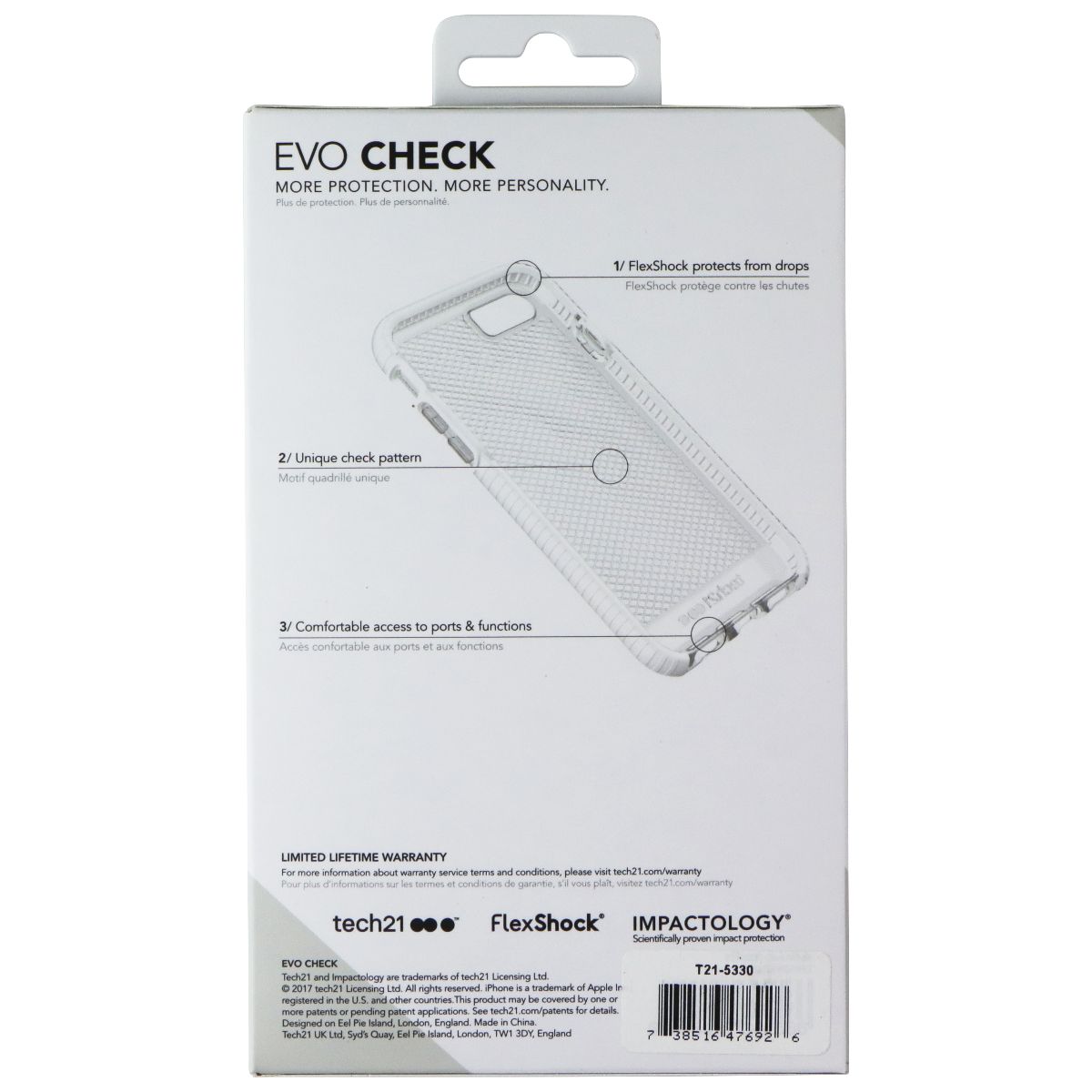 Tech21 Evo Check Series Flexible Gel Case Cover Apple iPhone 8 7 - Clear / White (2)