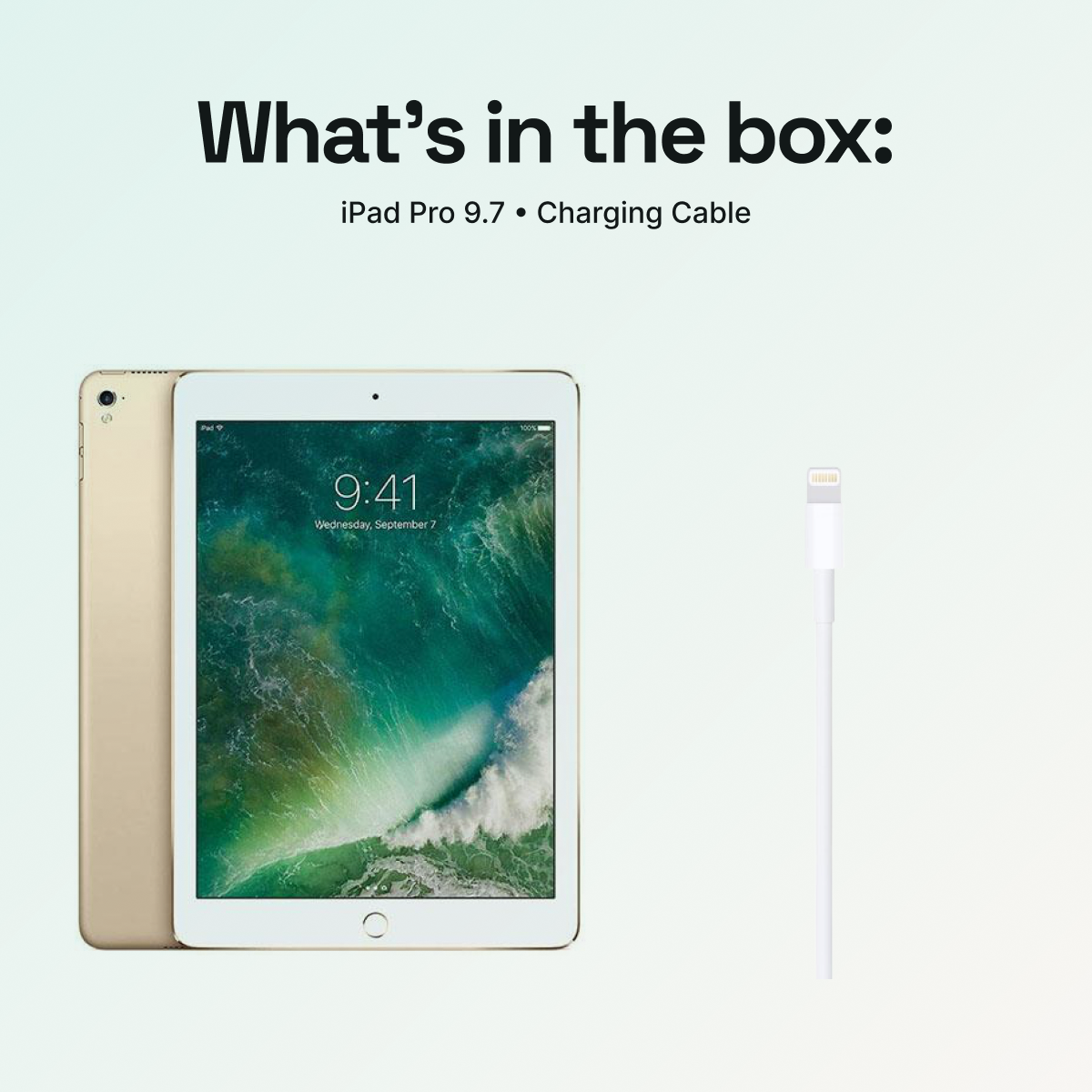 What’s in the box: iPad Pro 9.7; no phone charging cube