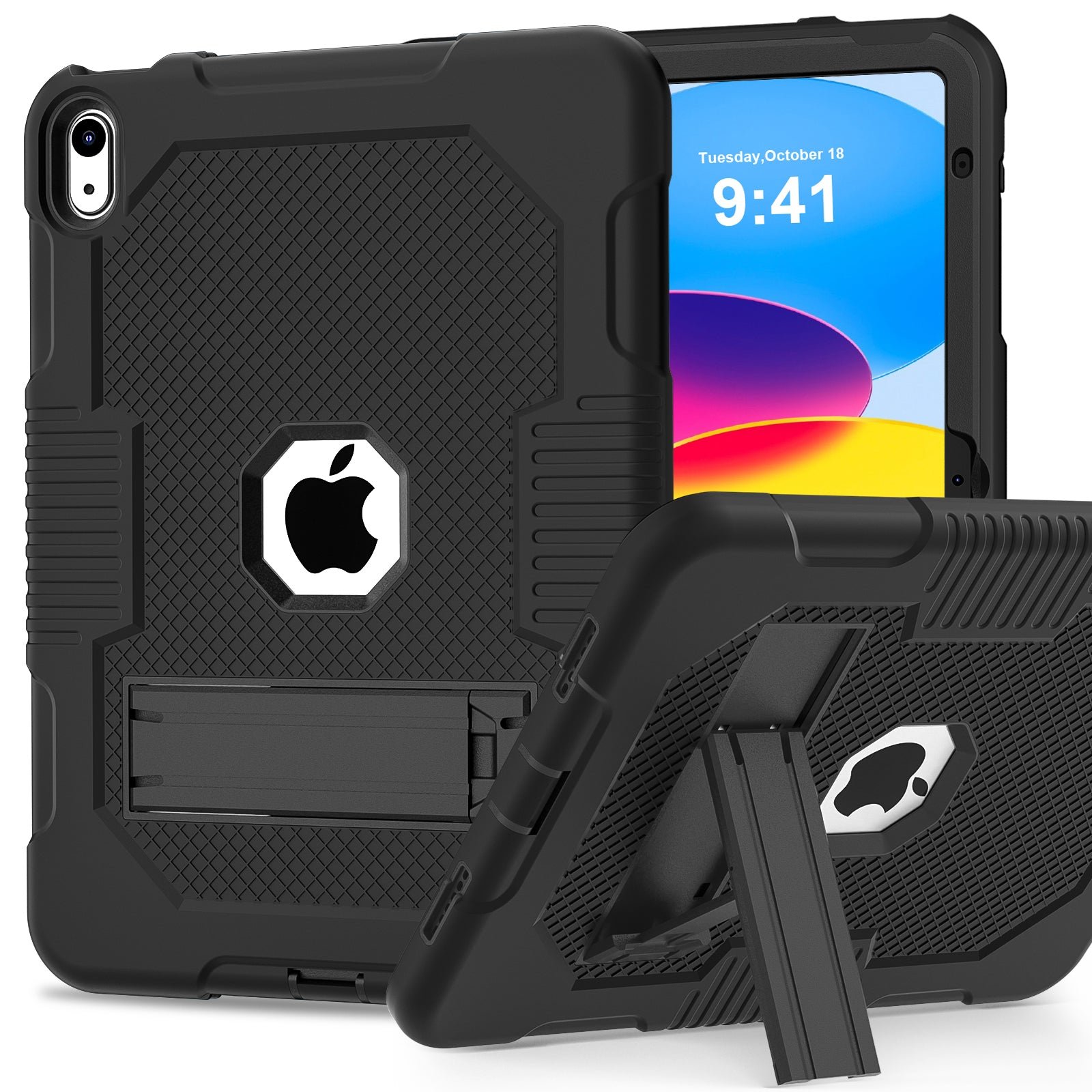 Protective Rugged iPad Case for (10.9-Inch, For iPad 10th Gen) -  Kickstand Included