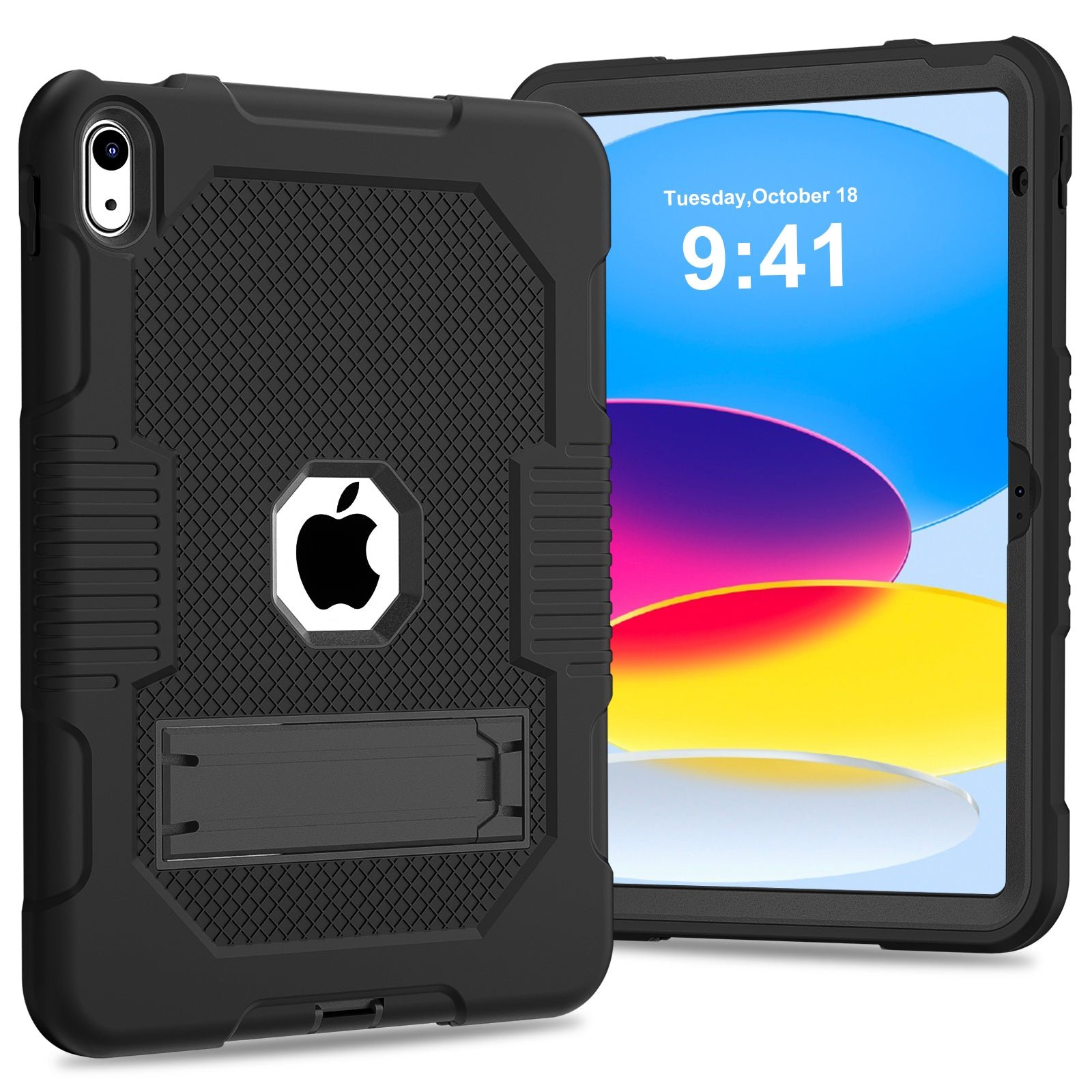 Protective Rugged iPad Case for (10.9-Inch, For iPad 10th Gen) -  Kickstand Included