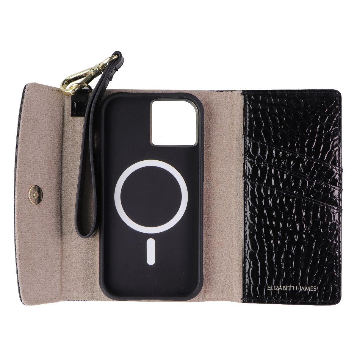 Elizabeth James Wristlet Folio for MagSafe for iPhone 15/14/13 - Black Croc - New (3)