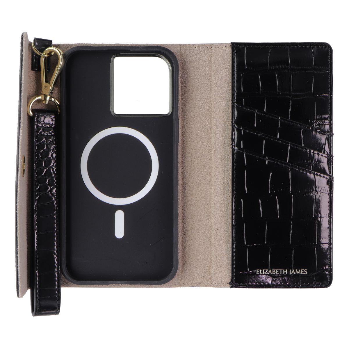 Elizabeth James Wristlet Folio for MagSafe for iPhone 15 Pro Max - Black Croc (2)