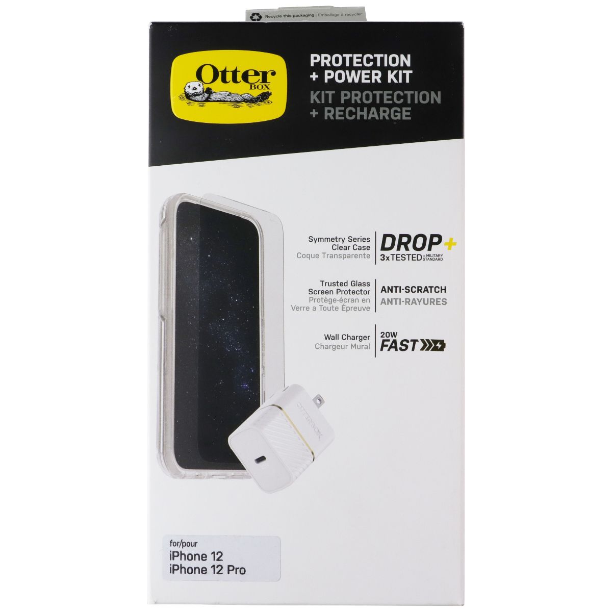 OtterBox Protection + Power Kit iPhone 12/Pro Clear Case & White/Gold Adapter
