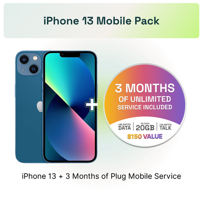 Apple iPhone 13 + 3-Month 20GB Mobile Plan on Plug Pack