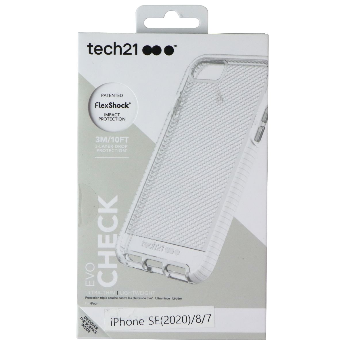 Tech21 Evo Check Series Flexible Gel Case Cover Apple iPhone 8 7 - Clear / White
