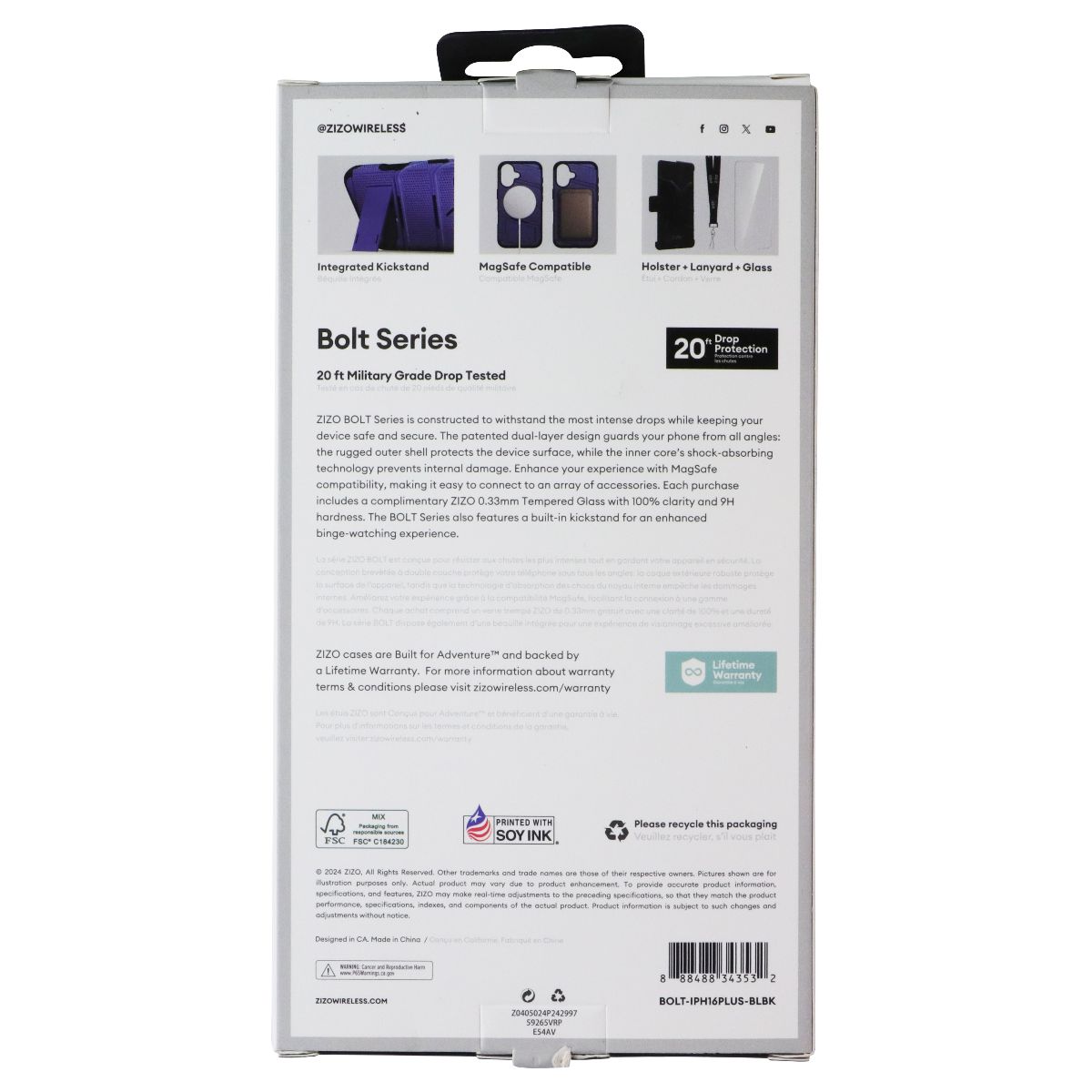 ZIZO Bolt Series Bundle (MagSafe Case/Holster/Screen) for iPhone 16 Plus - Blue (2)