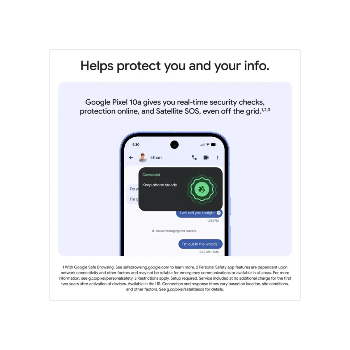 Google Pixel 10a security and Satellite SOS feature