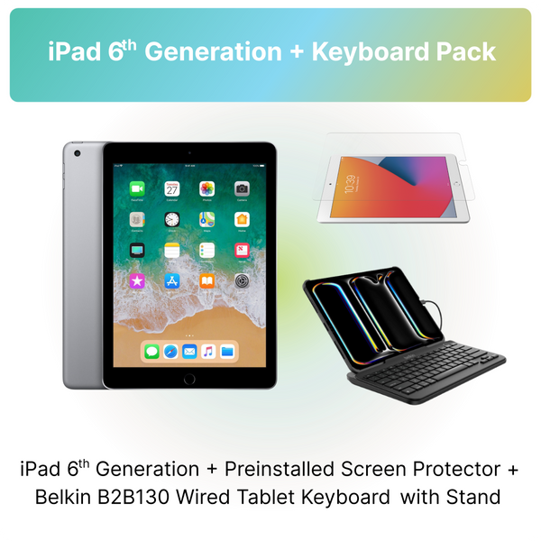 Apple iPad 第6世代 128GB 本体 Belkinケース付 iPad 6th Gen + Belkin Keyboard - Pack – Plug
