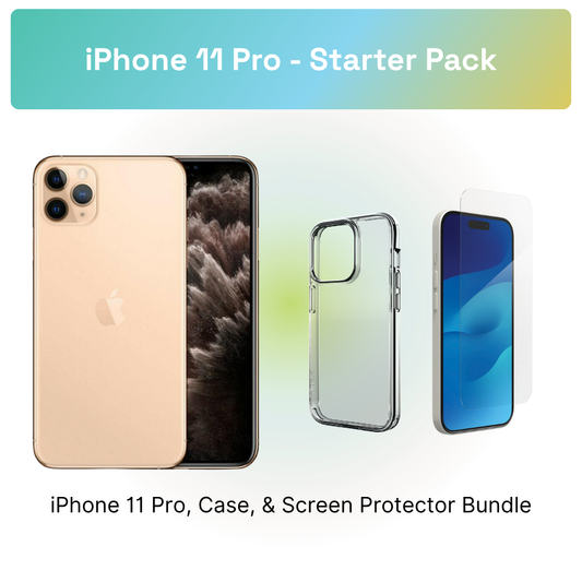 iPhone 11 Pro Starter Pack: iPhone 11 Pro, clear case, and screen protector