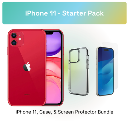 iPhone 11 Starter Pack: iPhone 11, clear case, and screen protector