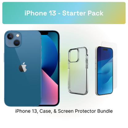 iPhone 13 Starter Pack: iPhone 13, clear case, and screen protector