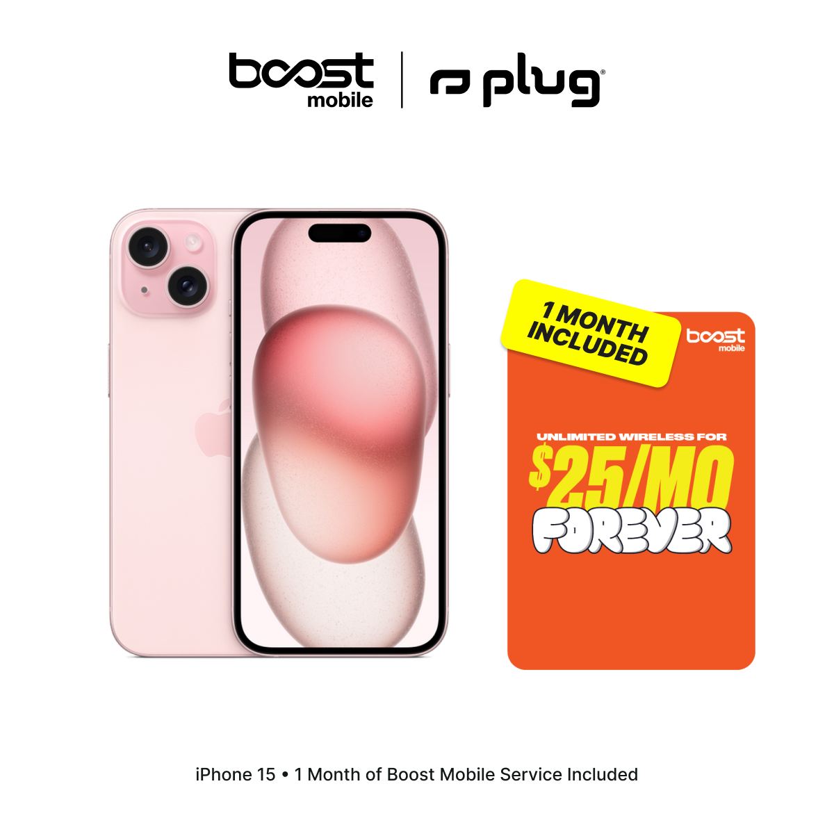 iPhone 15 Connected Pack with one month of Boost Mobile