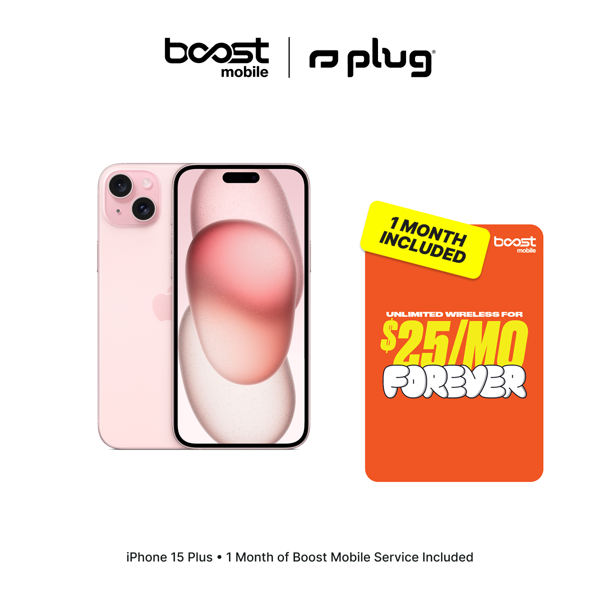 iPhone 15 Plus Connected Pack with one month of Boost Mobile