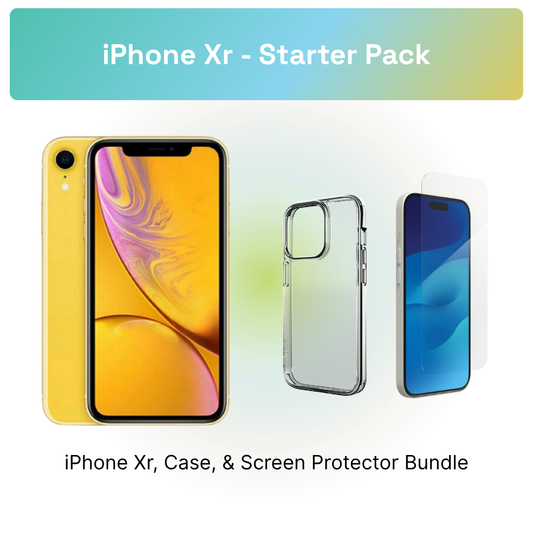 iPhone Xr Starter Pack: iPhone Xr, clear case, and screen protector