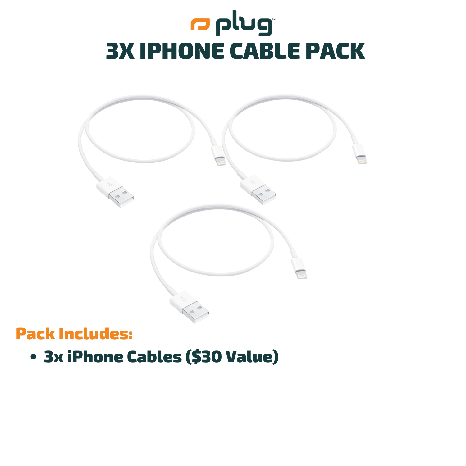 3 x iPhone Chargers - 3.3FT Lightening to USB-A Cables for iPhones, iPads, AirPods and more.