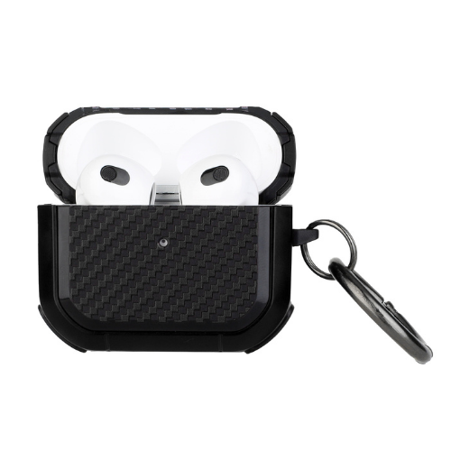 AirPods Pro Case - Carbon Fiber Design With Metal Hook Case Cover - Black