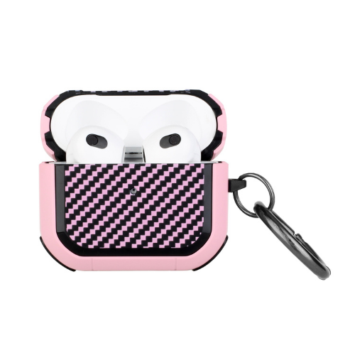 AirPods 2nd Gen Case - Carbon Fiber Design Hybrid With Metal Hook Case Cover - Light Pink