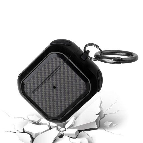AirPods 3rd Gen Case -Carbon Fiber Design Hybrid With Metal Hook Case Cover - Black
