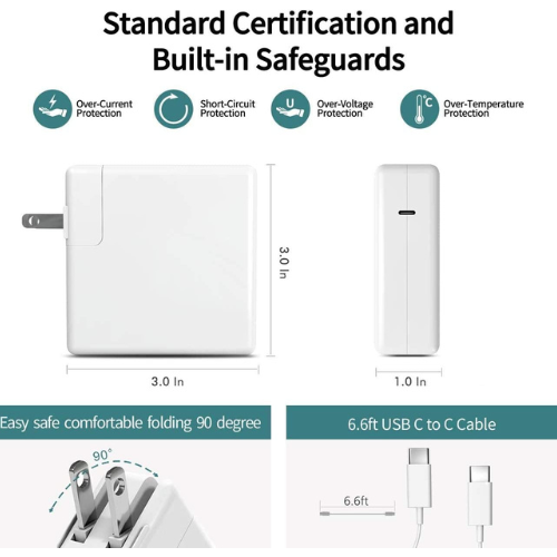 Cargador MacBook 61W USB-C Adaptador de corriente con cable USB C a USB C