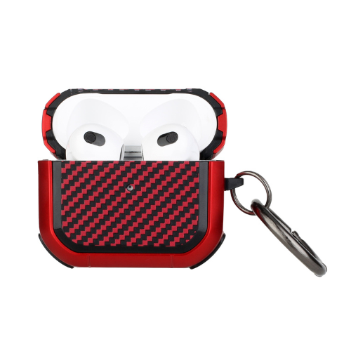 AirPods Pro Case - Carbon Fiber Design Hybrid With Metal Hook Case Cover - Red