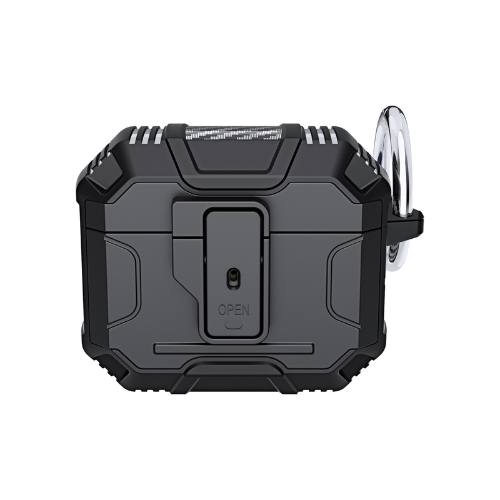 AirPods Pro Case - Rugged ShockProof Hybrid With Open Button Metal Hook Case Cover - Black